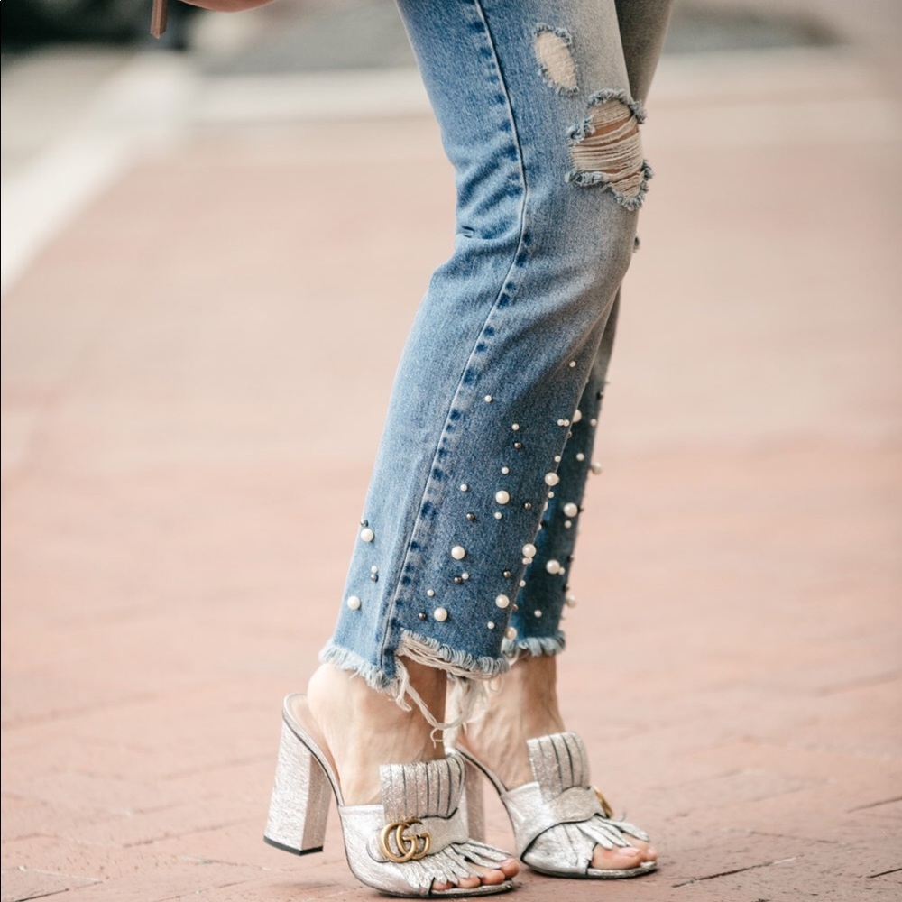 Distressed free people pearl jeans